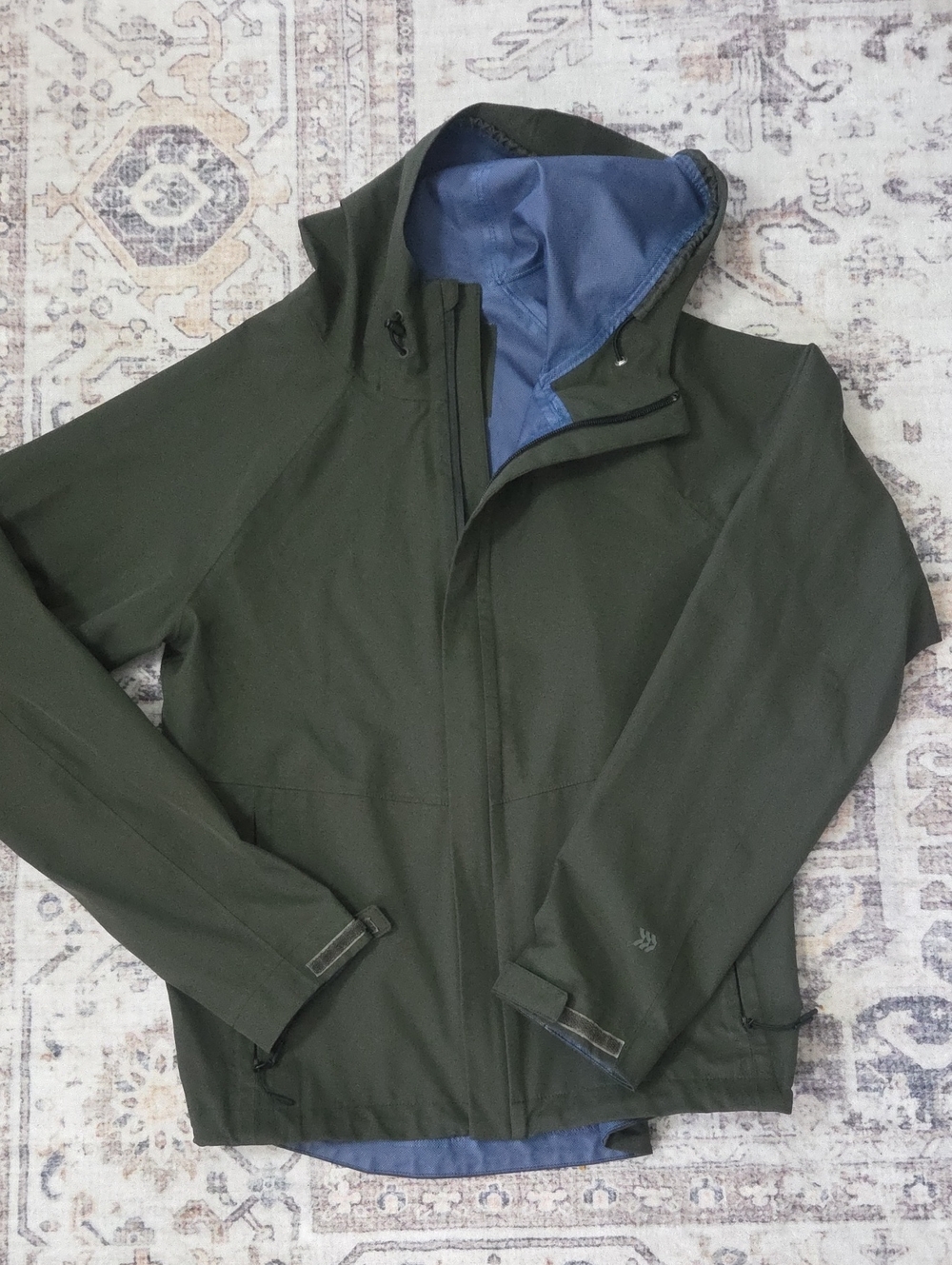 All In motion Olive Green Hooded Raincoat with Blue Lining